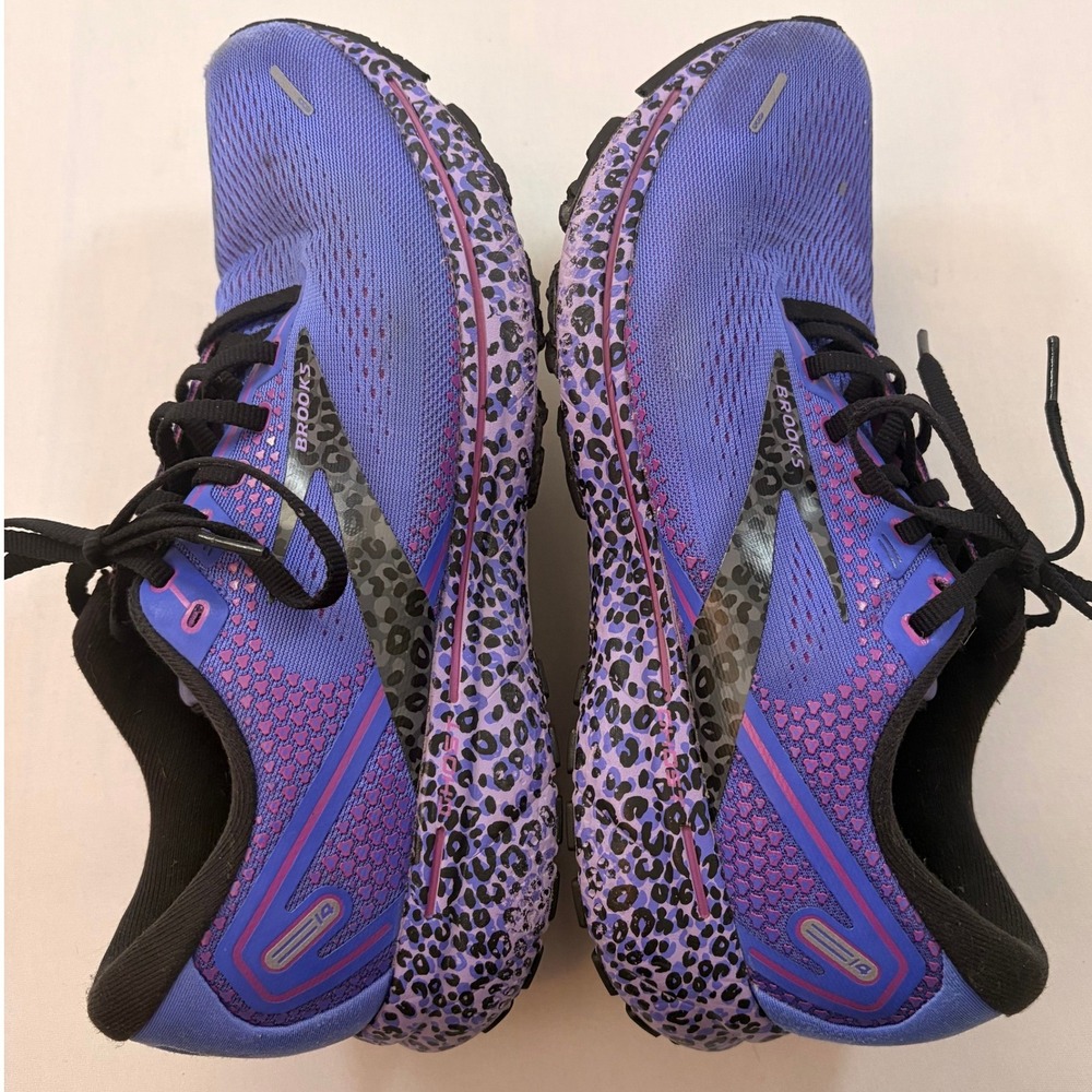 Brooks Ghost 14 Running Shoes Womens 11 Purple Leopard Print Athletic Comfort - Picture 7 of 8